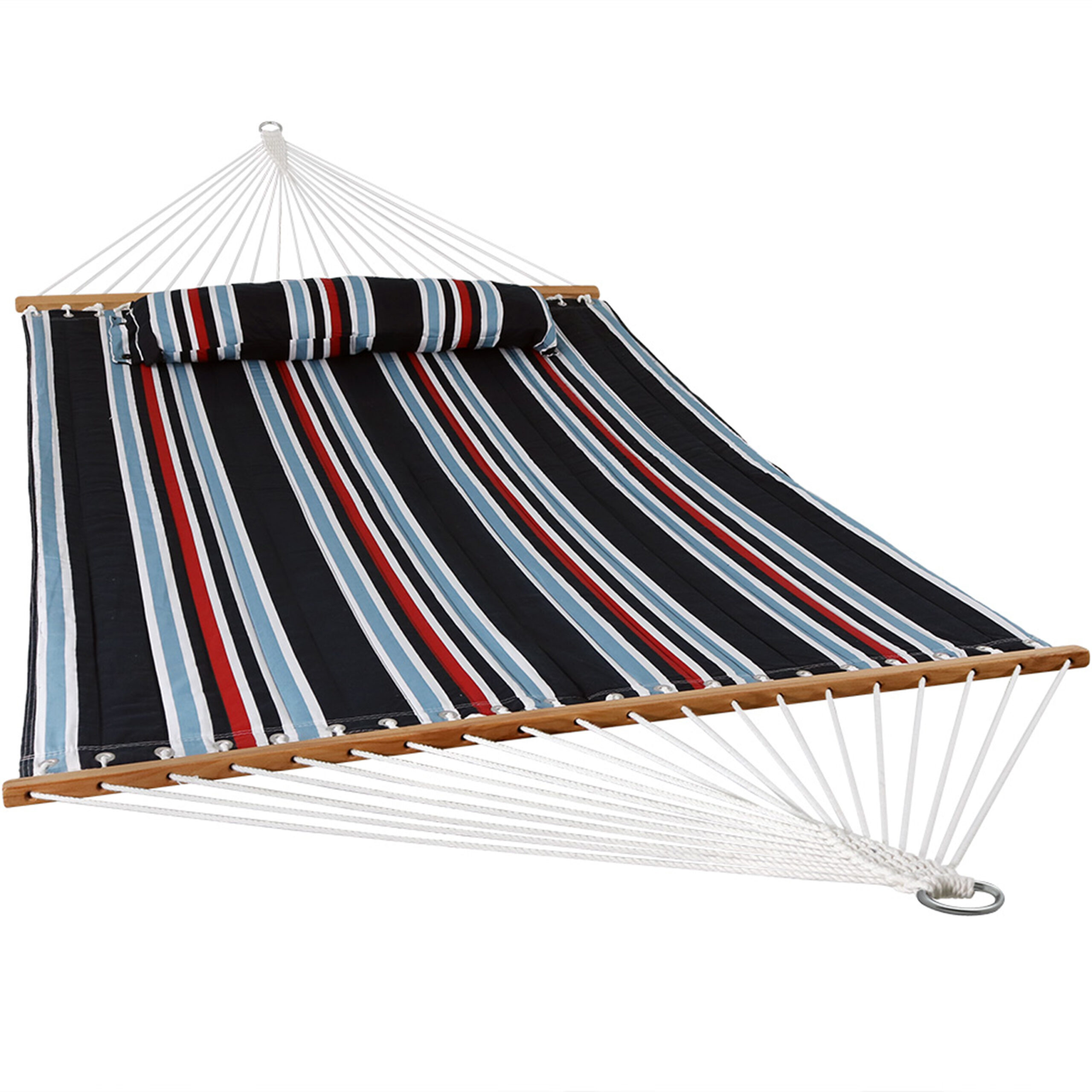 Sunnydaze 2 Person Quilted Fabric Spreader Bar Hammock - Nautical Stripe