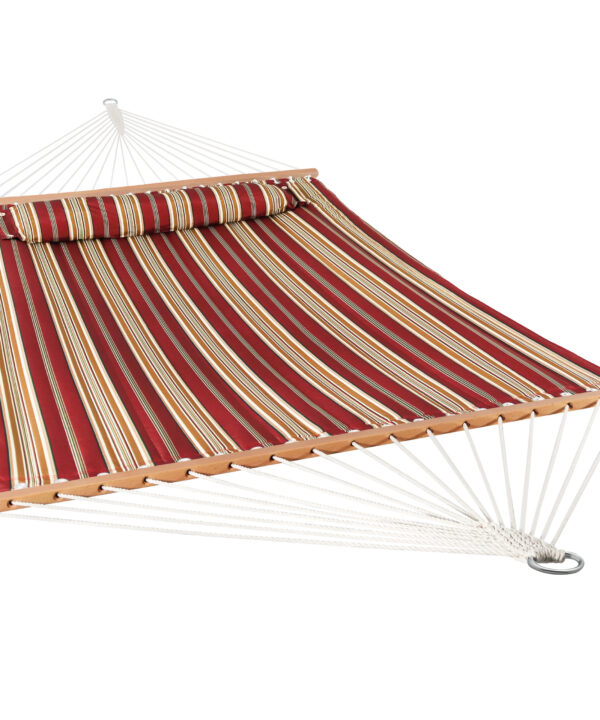 Sunnydaze 2 Person Quilted Fabric Spreader Bar Hammock & Pillow - Red Stripe