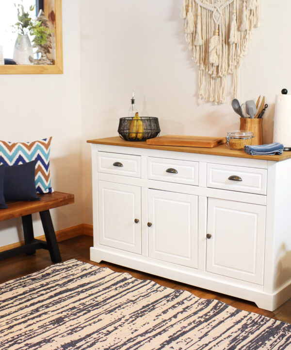Solid Pine Sideboard with 3 Drawers and 3 Doors – White