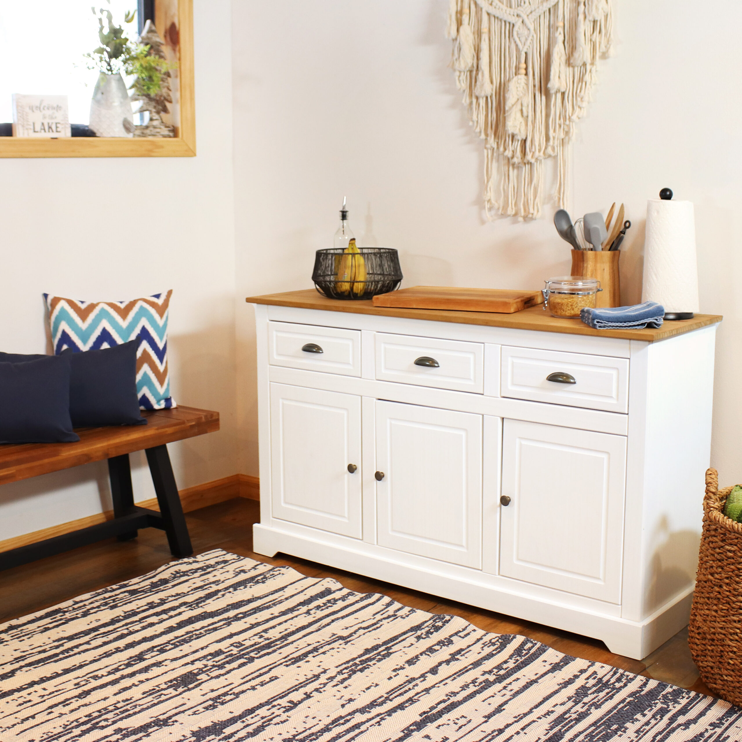 Solid Pine Sideboard with 3 Drawers and 3 Doors – White