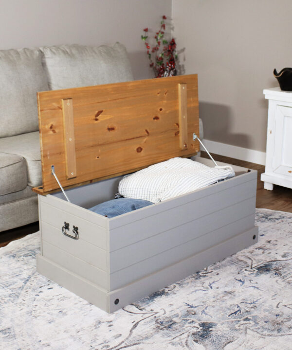 Solid Pine Trunk with Handles – Gray