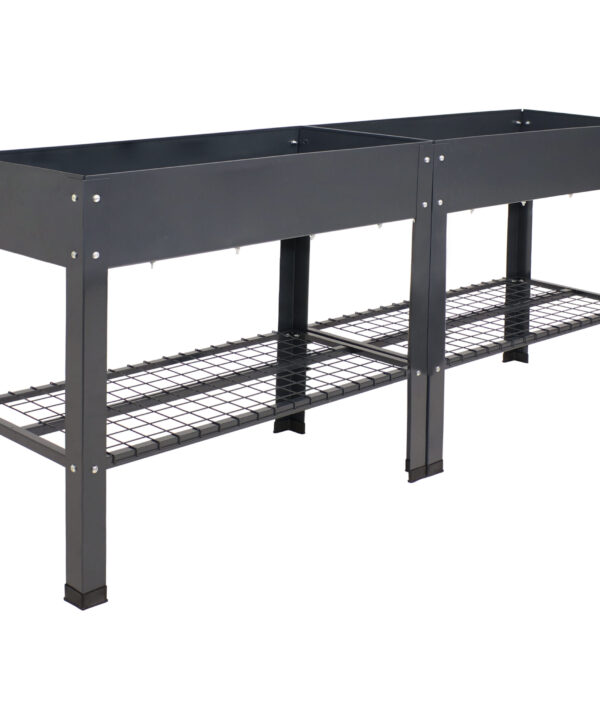 Raised Steel Garden Bed with Mesh Shelf - Dark Gray