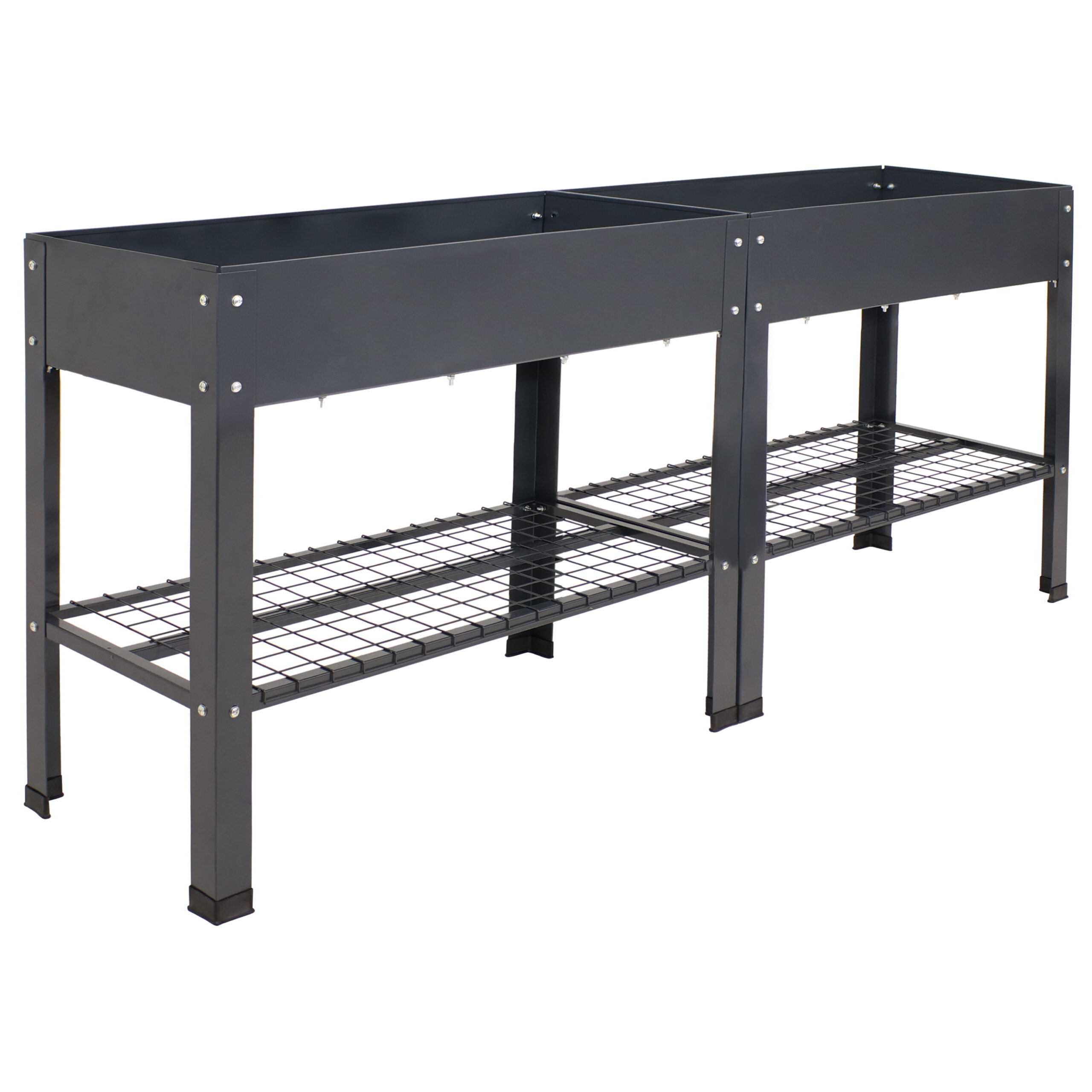 Raised Steel Garden Bed with Mesh Shelf - Dark Gray