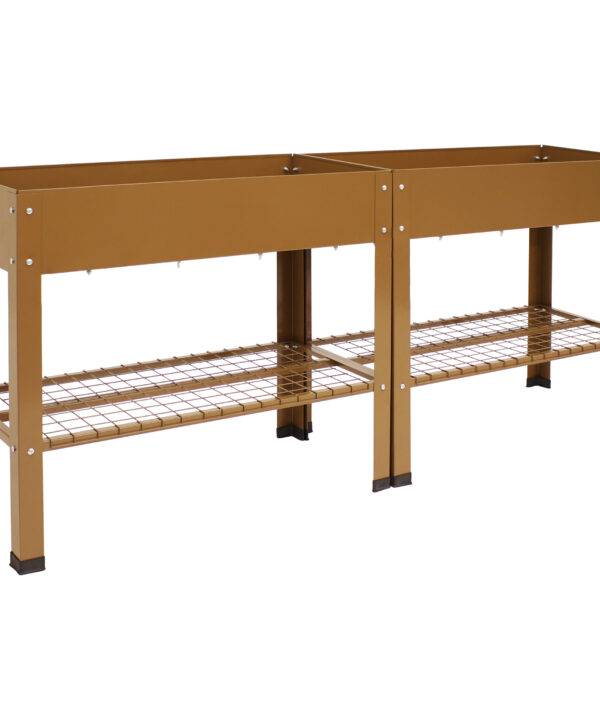 Raised Steel Garden Bed with Mesh Shelf - Brown