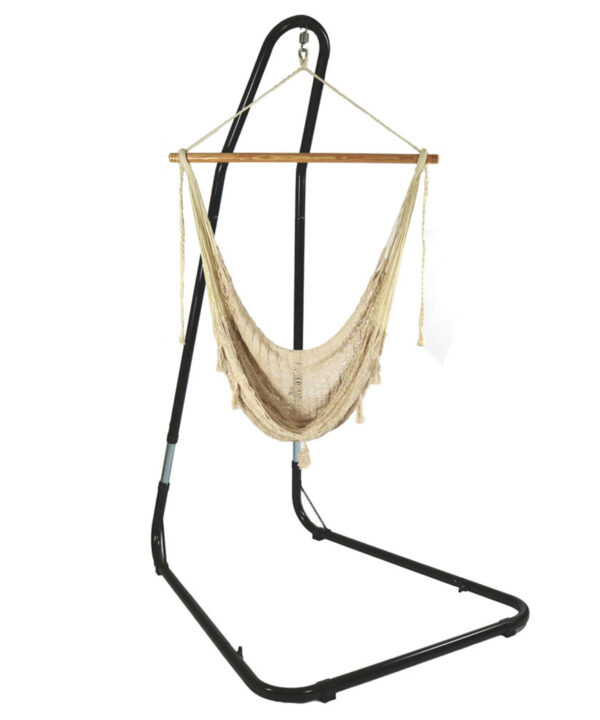 Sunnydaze Mayan Rope Hammock Chair and Adjustable Stand, Comfortable Hanging Swing Seat, Natural, Extra-Large Hammock