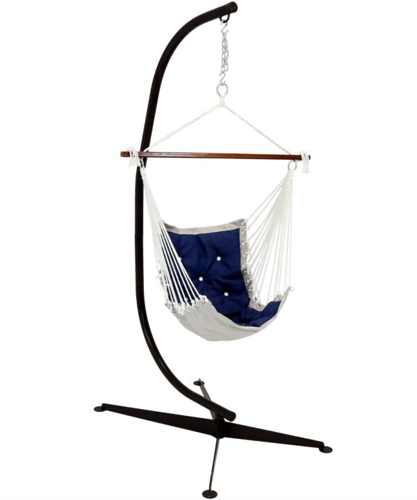 Sunnydaze Tufted Victorian Hammock Swing and C-Stand Combo for Outdoor Use, 300-Pound Weight Capacity, Navy Blue
