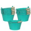 Sunnydaze Galvanized Steel Bucket Planter with Handle - Teal - Set of 10