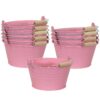Sunnydaze Galvanized Steel Bucket Planter with Handle - Pink - Set of 10