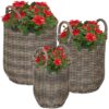 Sunnydaze Round Polyrattan Basket Planter with Handles - Set of 3