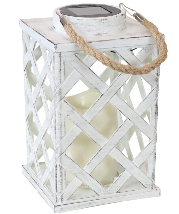 Sunnydaze Modern Crosshatch Outdoor Solar LED Candle Lantern - 9-Inch - White