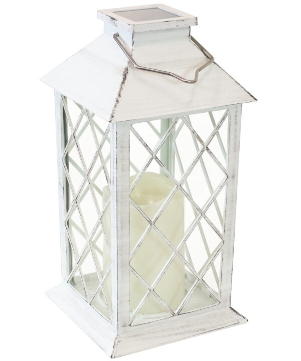Sunnydaze Concord Outdoor Solar LED Decorative Candle Lantern - White - 11-Inch