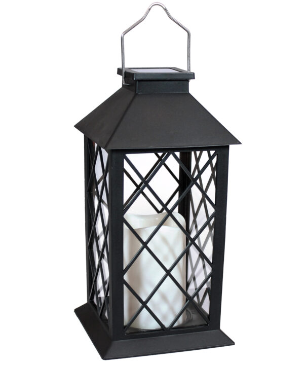 Sunnydaze Concord Outdoor Solar LED Decorative Candle Lantern - Black - 11-Inch