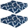 Sunnydaze Set of 2 Tufted Indoor/Outdoor Seat Cushions - Navy Blue and White Quatrefoil