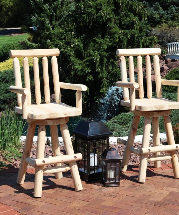Sunnydaze Rustic Bar Stool, Log Cabin Style Unfinished Wood Construction, 4-Foot, Set of 2