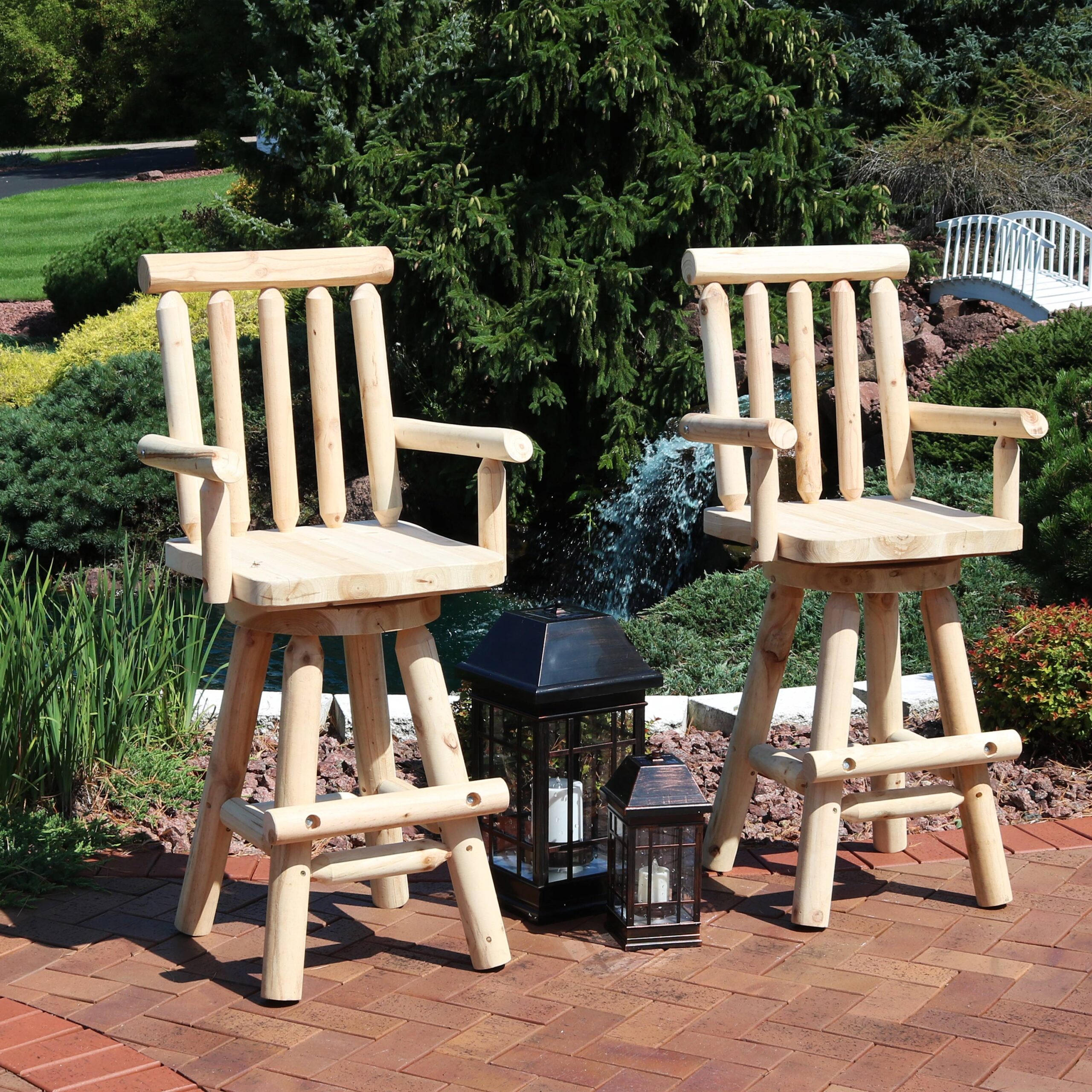 Sunnydaze Rustic Bar Stool, Log Cabin Style Unfinished Wood Construction, 4-Foot, Set of 2
