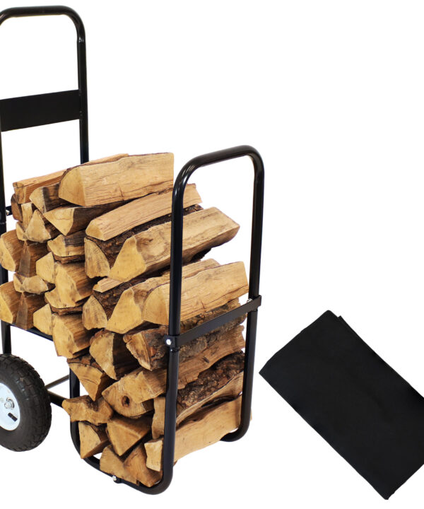 Sunnydaze Firewood Log Cart, Log Cart & Cover COMBO
