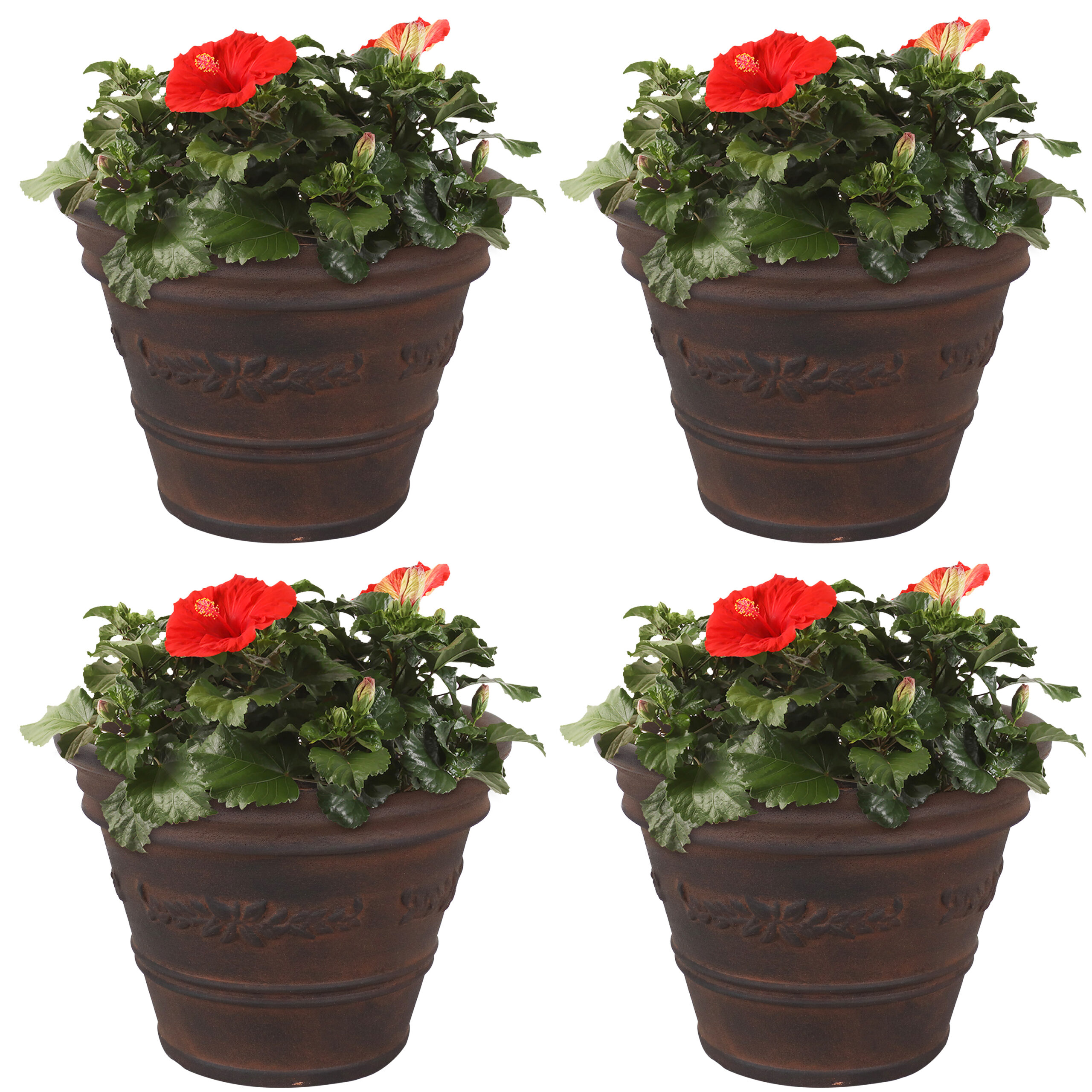 Sunnydaze Laurel Outdoor Flower Pot Planter - Rust - 13-Inch - 4-Pack