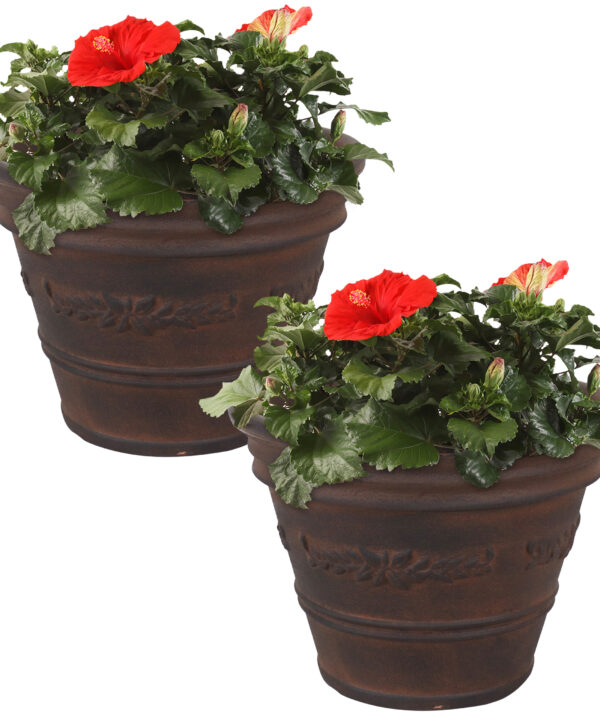 Sunnydaze Laurel Outdoor Flower Pot Planter - Rust - 13-Inch - 2-Pack