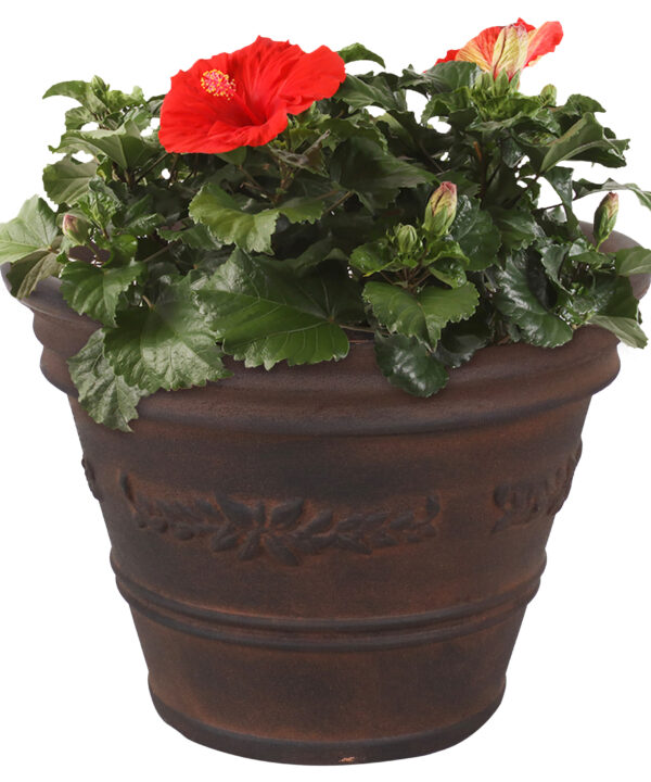 Sunnydaze Laurel Indoor and Outdoor Resin Planter, Rust Finish, 13-Inch Diameter, Single