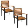 Sunnydaze Julian Set of 2 Acacia Wood and Steel Outdoor Patio Armchairs