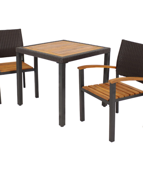 Sunnydaze Malachi 3-Piece Outdoor Dining Set - Acacia Wood and Resin Rattan