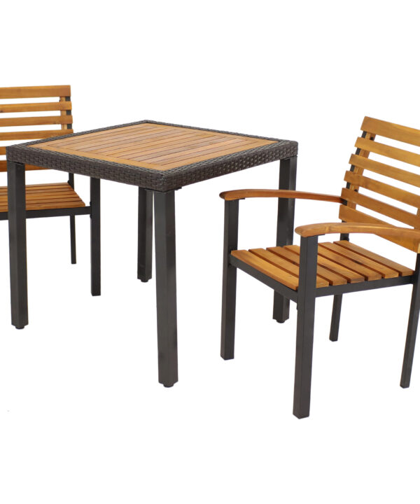 Sunnydaze Julian 3-Piece Outdoor Patio Dining Set - Acacia Wood and Resin Rattan