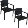 Sunnydaze Segonia Plastic Stacking Arm Chair - Set of 2 - Black