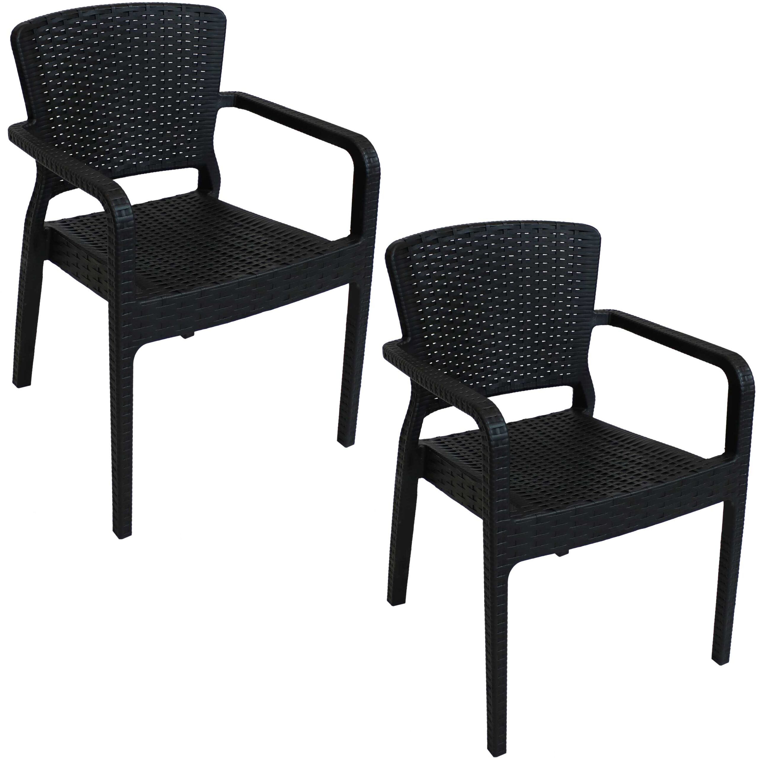 Sunnydaze Segonia Plastic Stacking Arm Chair - Set of 2 - Black
