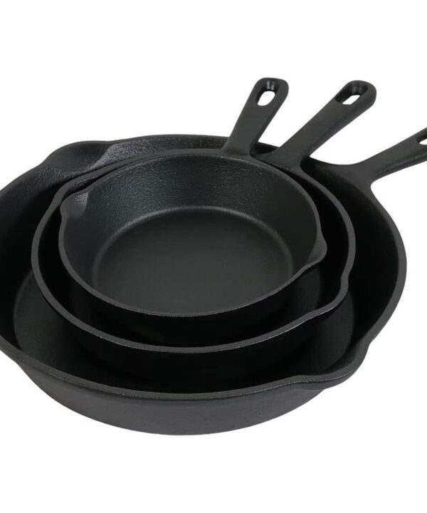 Sunnydaze Cast Iron Skillet 3-Piece Set – Heavy Duty Pre-Seasoned Frying Pans
