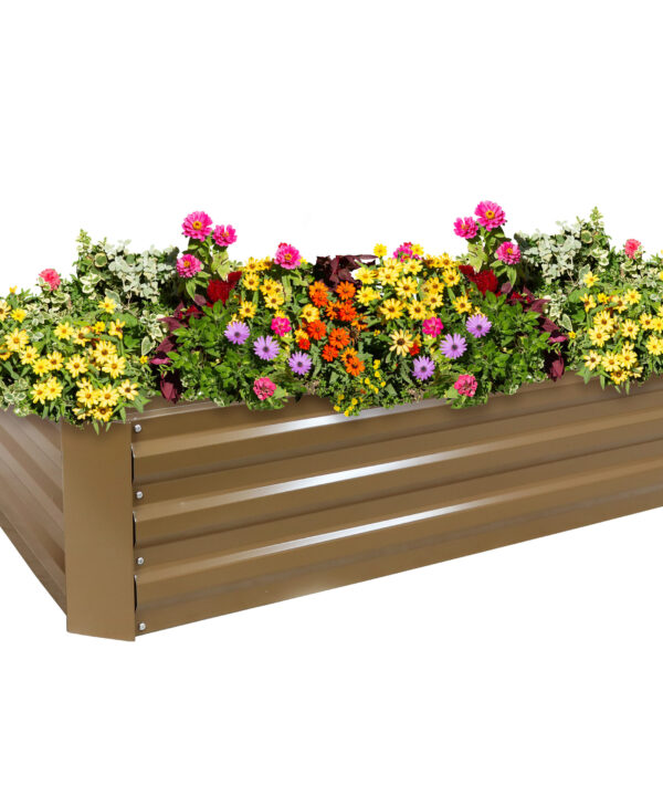 Sunnydaze Galvanized Steel Raised Garden Bed - 47-Inch Rectangle - Brown