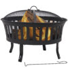 Sunnydaze 25-Inch Steel Mesh Stripe Cutout Fire Pit with Spark Screen and Poker