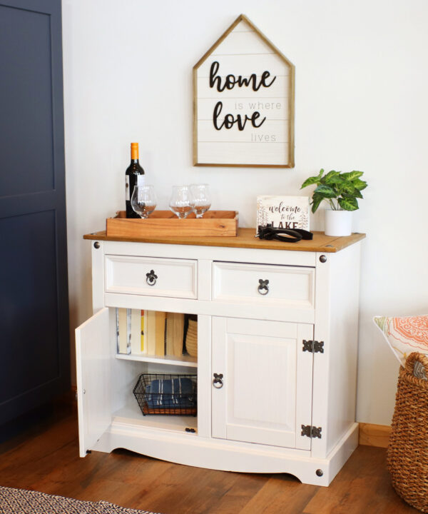 Solid Pine Sideboard with 2 Drawers and 2 Doors – White