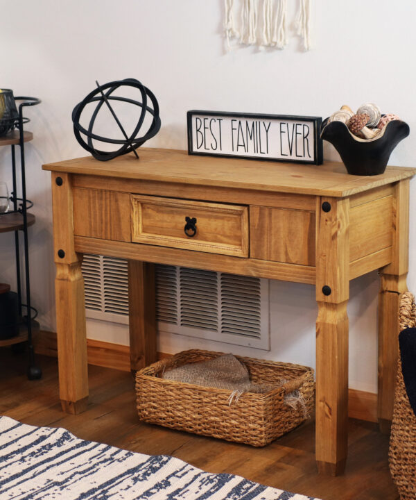 Solid Pine Console Table with Drawer – Light Brown