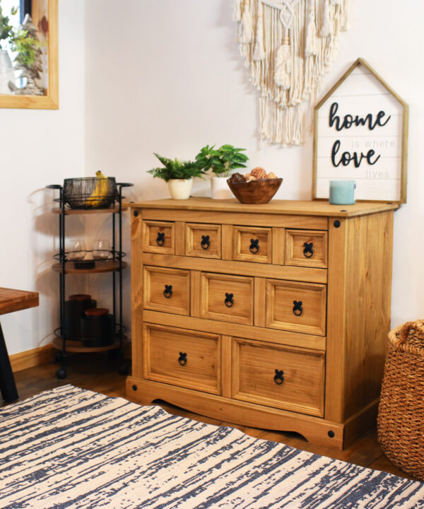 Solid Pine 9-Drawer Chest – Light Brown