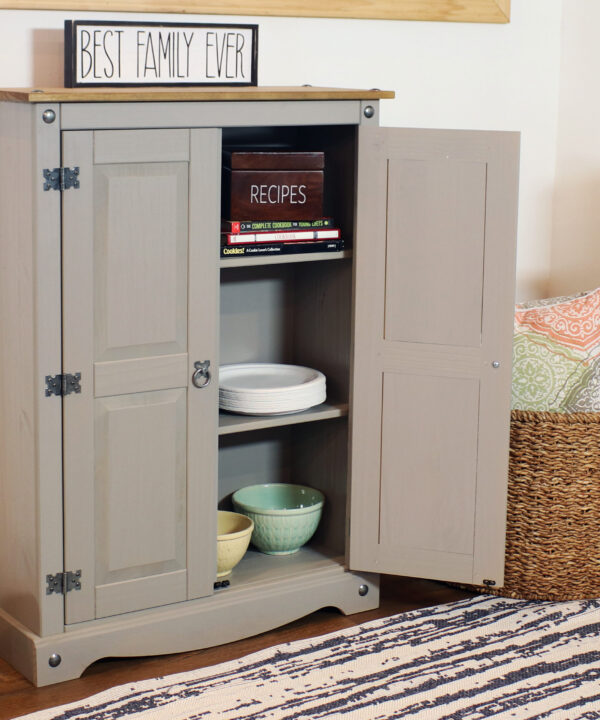Solid Pine Accent Cupboard with Shelf – Gray