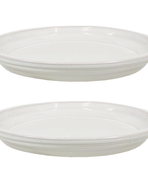 2 Sunnydaze Ceramic Planter Saucers - Pearl - 9-Inch