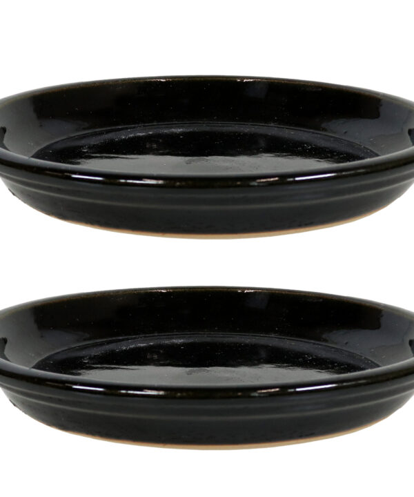 2 Sunnydaze Ceramic Planter Saucers – Obsidian – 9-Inch
