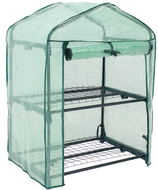 Sunnydaze Portable 2-Tier Mini Greenhouse for Outdoors - Green