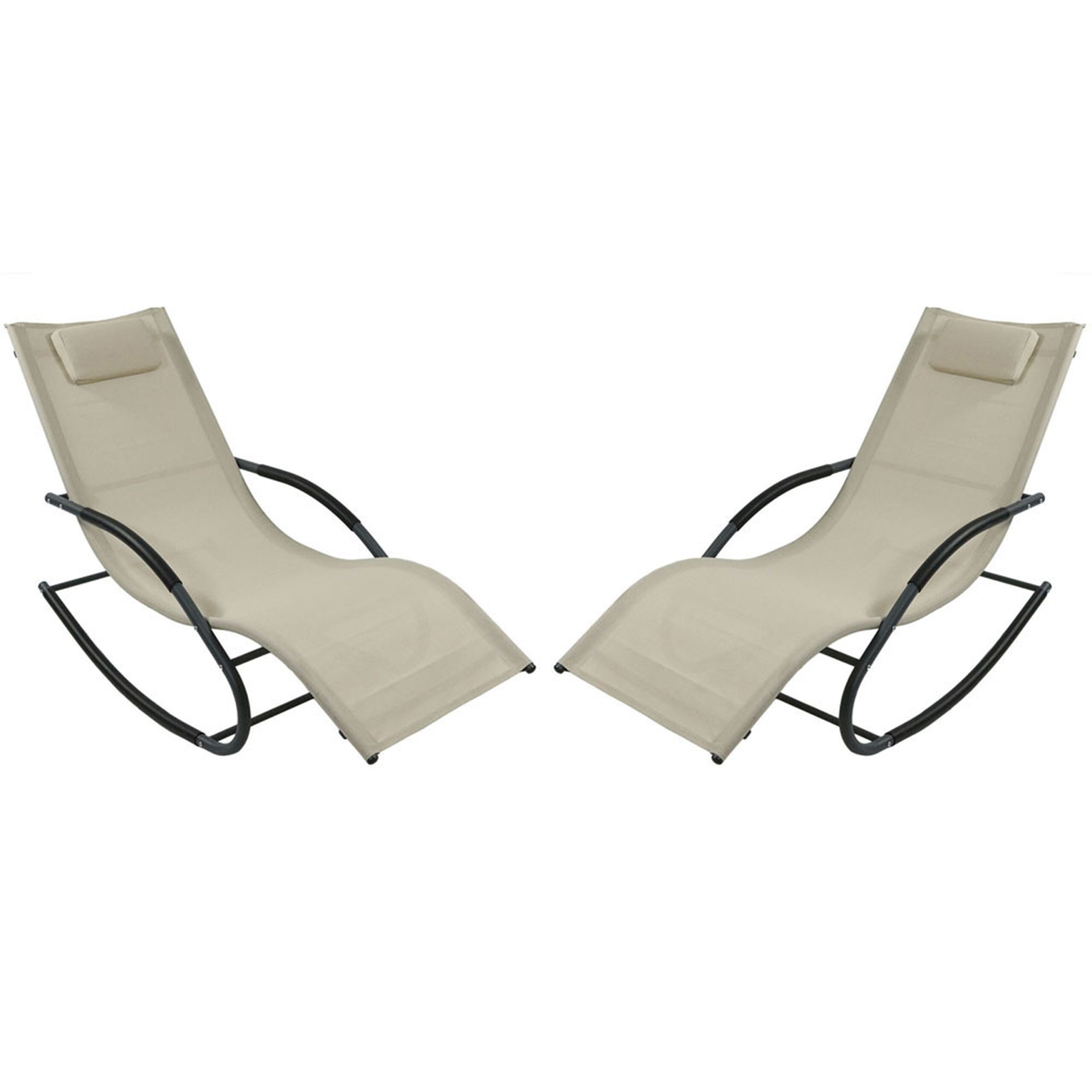Sunnydaze Rocking Wave Lounger with Pillow - Beige - Set of 2