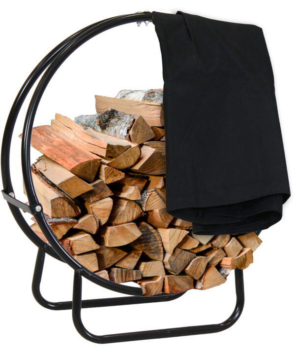 Sunnydaze Steel Firewood Log Hoop, Size and Color Options Available, Black, 24-Inch, Hoop and Cover Combo