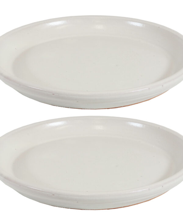 2 Sunnydaze Ceramic Planter Saucers - Pearl - 12-Inch