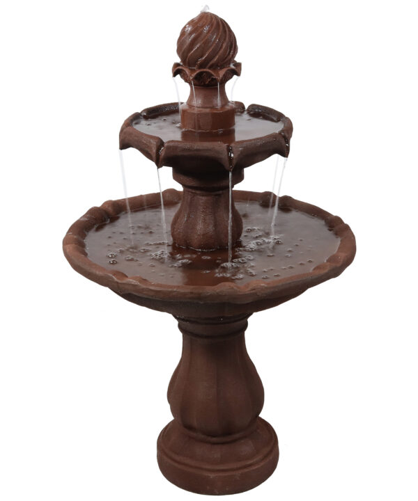 Sunnydaze Two Tier Solar Outdoor Water Fountain with Battery Backup, Rust Finish, 35 Inch Tall, No