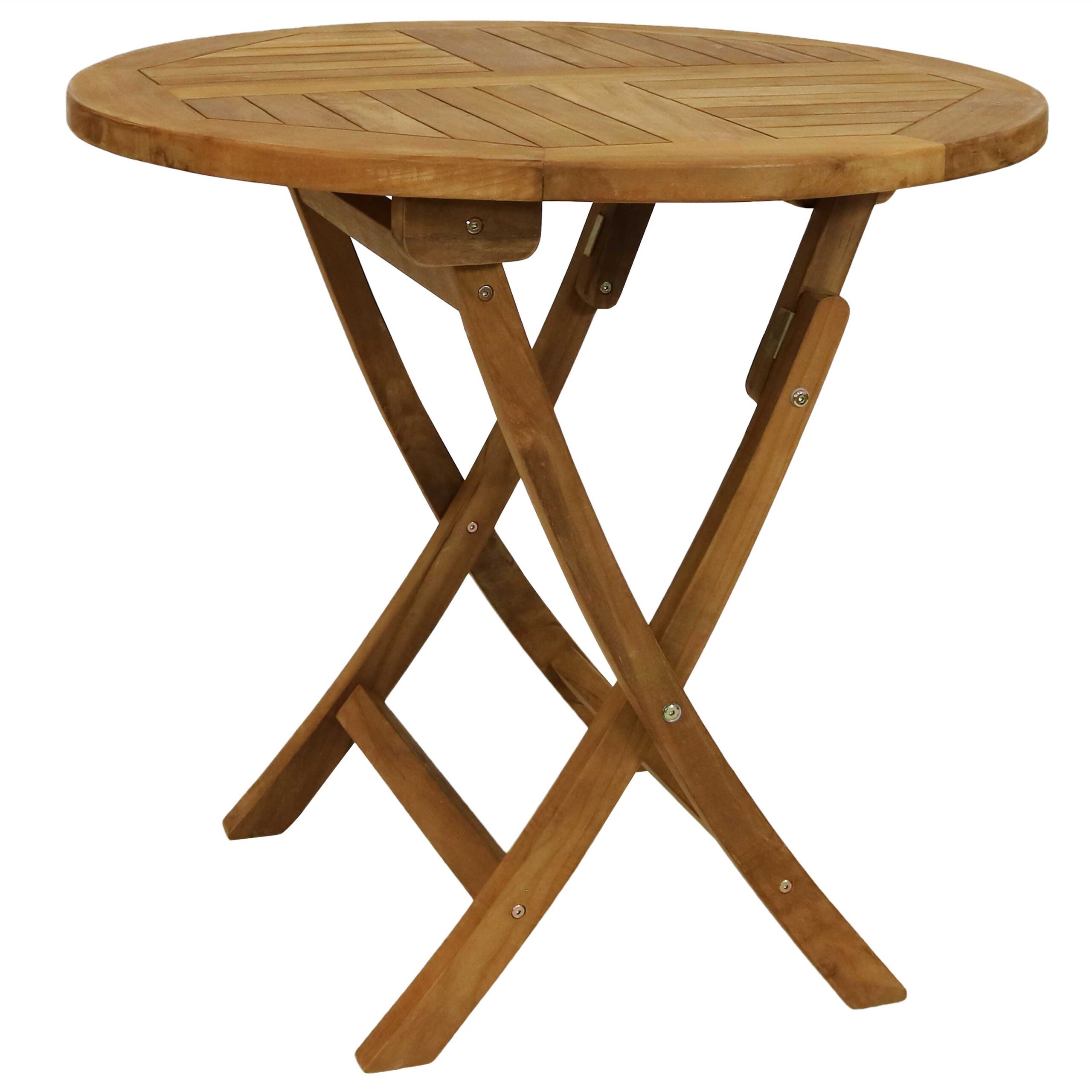 Sunnydaze Folding Round Teak Outdoor Patio Table - 32-Inch