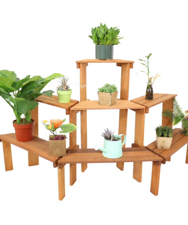Sunnydaze 3-Tier Meranti Wood Plant Stand with Teak Oil Finish - 5.75 Feet