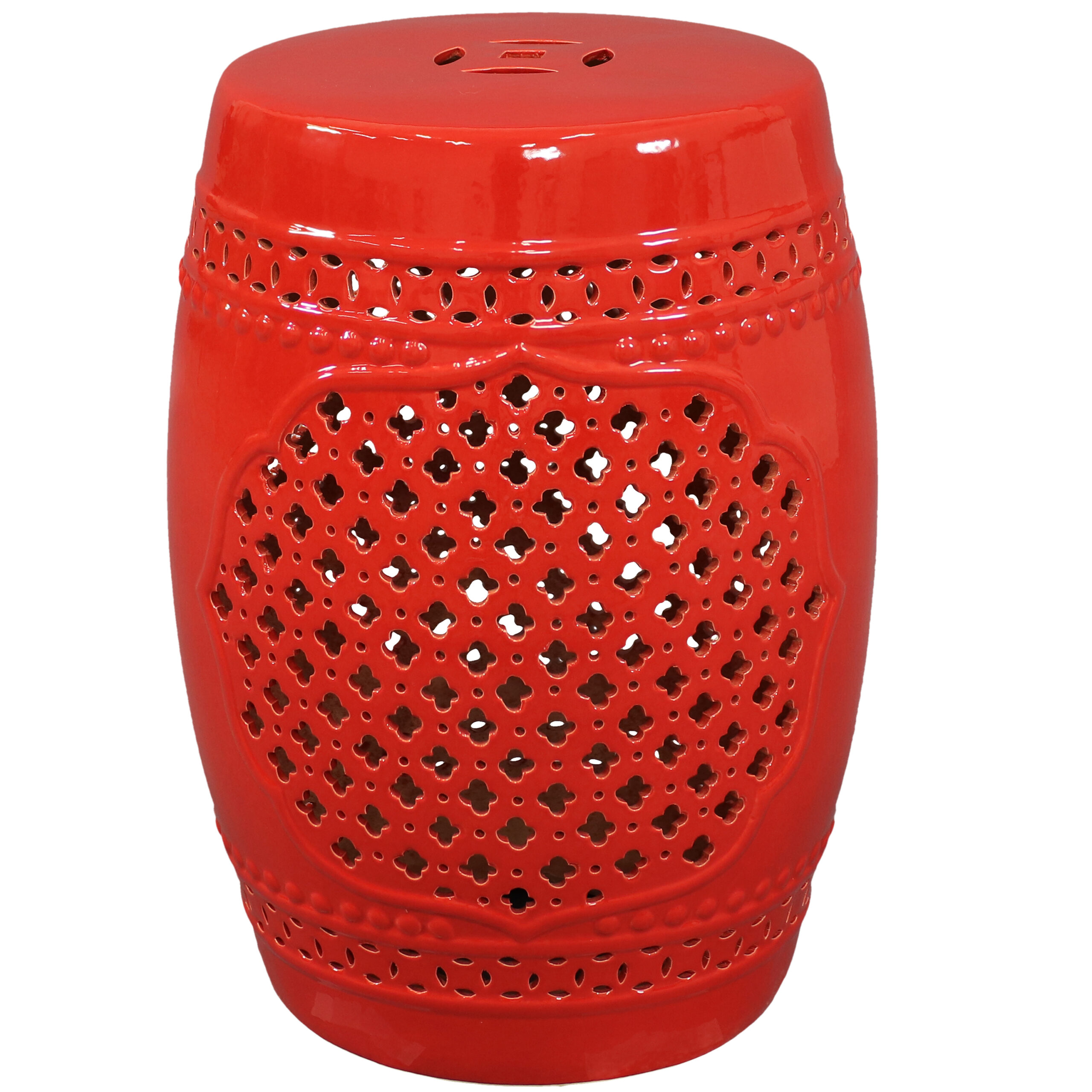 Sunnydaze Marrakesh Lattice Ceramic Decorative Garden Stool - Red - 17.75"