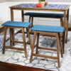 2 Counter-Height Stools - Weathered Oak with Blue Cushion