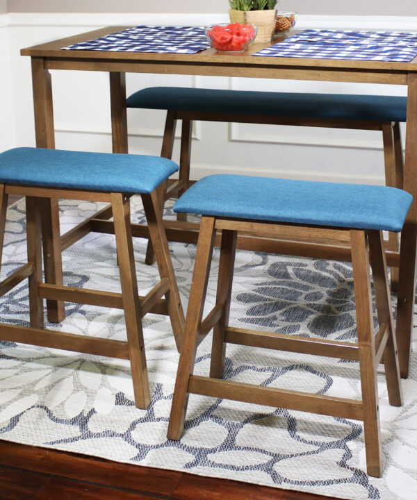 2 Counter-Height Stools - Weathered Oak with Blue Cushion