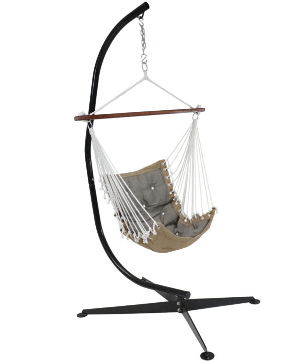 Sunnydaze Tufted Victorian Hammock Swing and C-Stand Combo for Outdoor Use, 300-Pound Weight Capacity, Gray