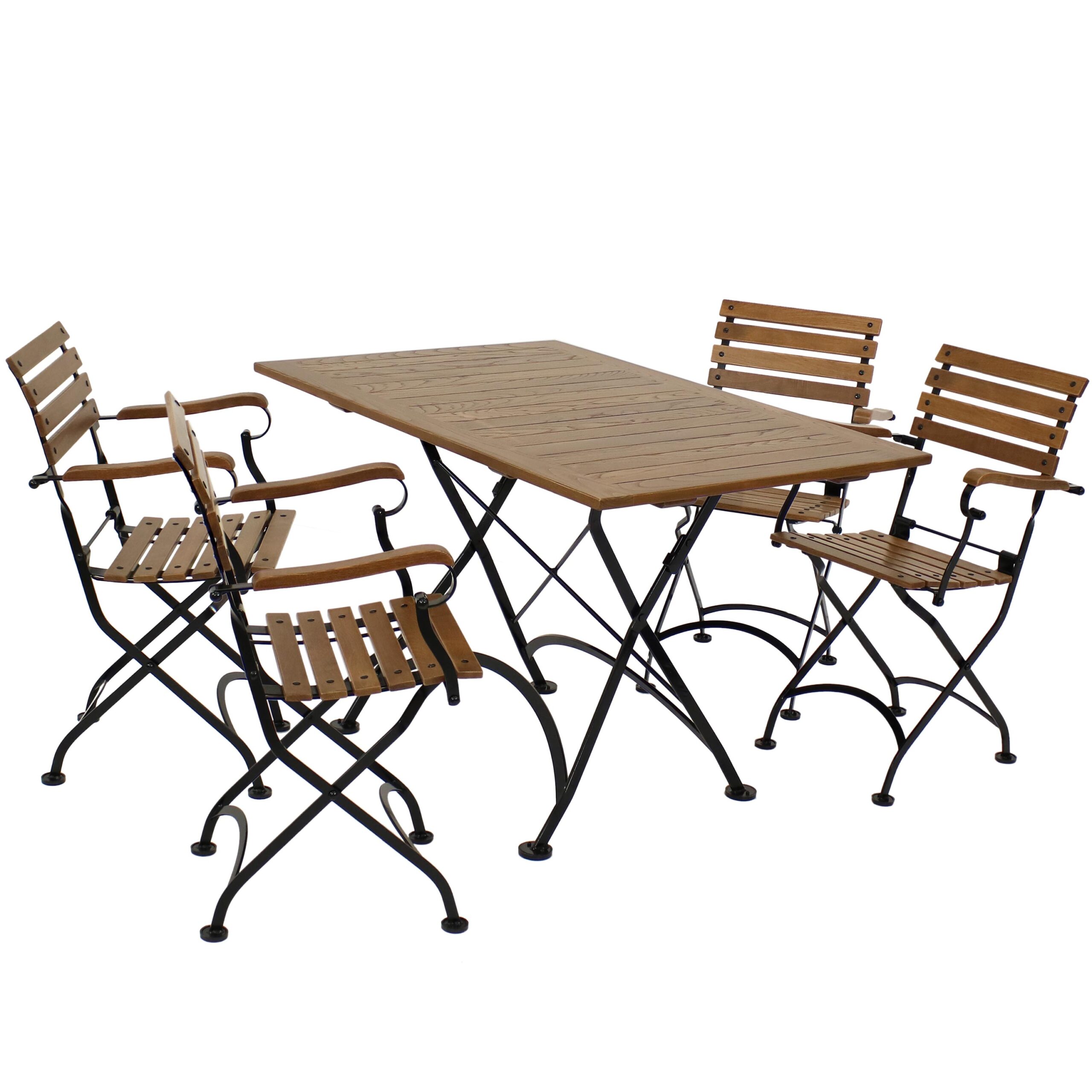 Sunnydaze Essential European Chestnut Wood 5-Piece Folding Table and Chairs Set