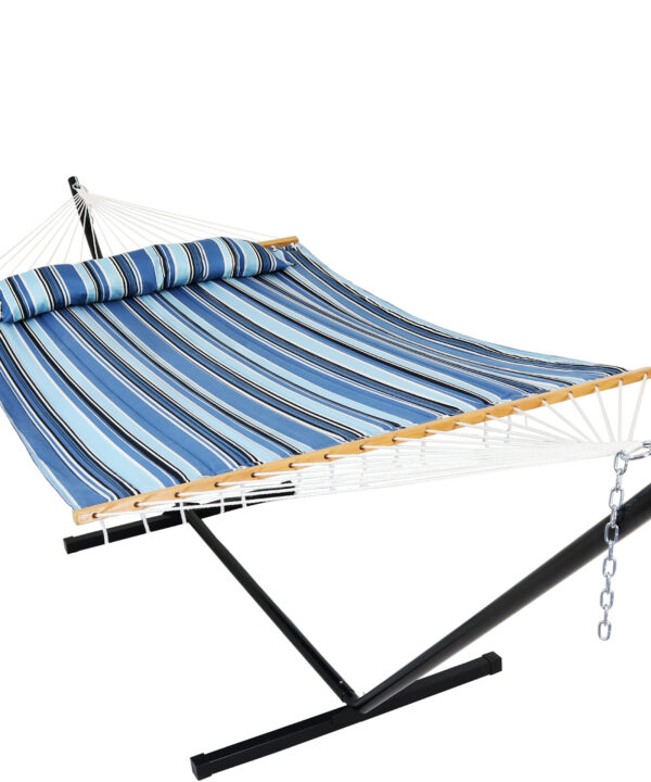 Sunnydaze Quilted Fabric Hammock Bed with 12-Foot Stand - Misty Beach